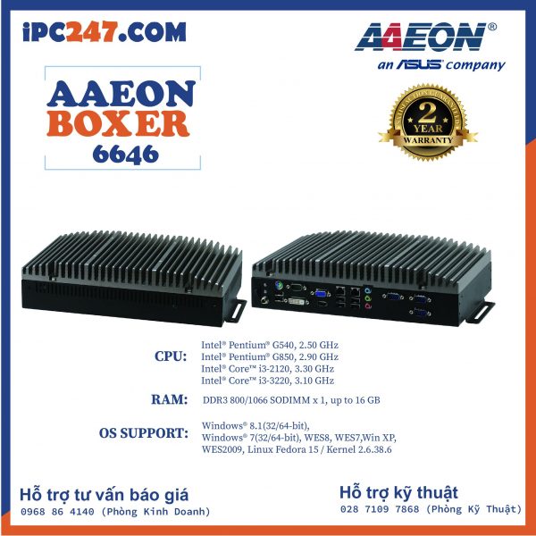 Máy tính công nghiệp không quạt AAEON AEC 6646 Rev. B